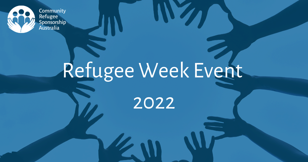 The words "Refugee Week Event 2022" overlayed on image of hands connecting