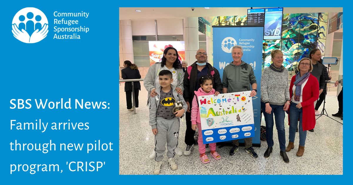 Family (pictured, at airport holding 'welcome to Australia' sign) arrives through new pilot program, 'CRISP'